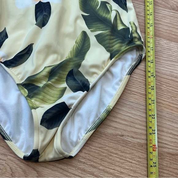 Vintage Leiloni 90s Pastel Yellow One Piece Tropical Floral Pinup Swimsuit 8 - Picture 16 of 16